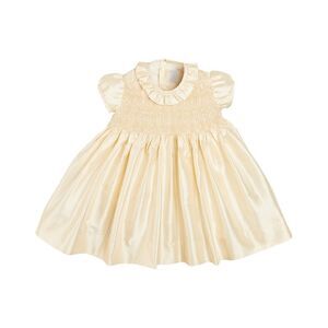 Pepa London Girls  Silk Hand-Smocked Celebration Dress, Beige